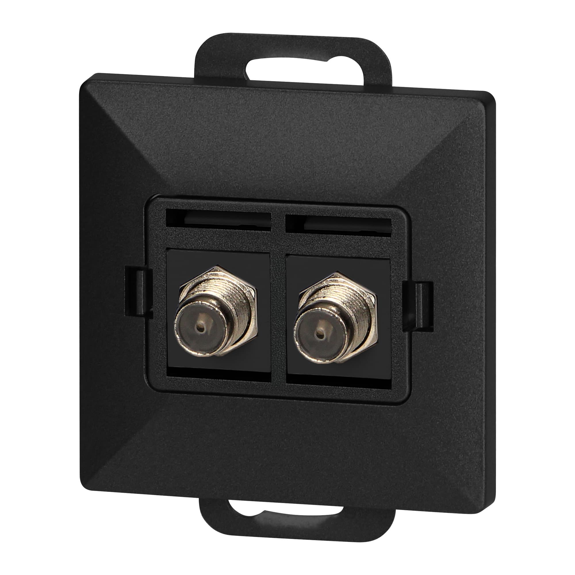 Double socket type F Pearl, TV/F-F1/P2, black
