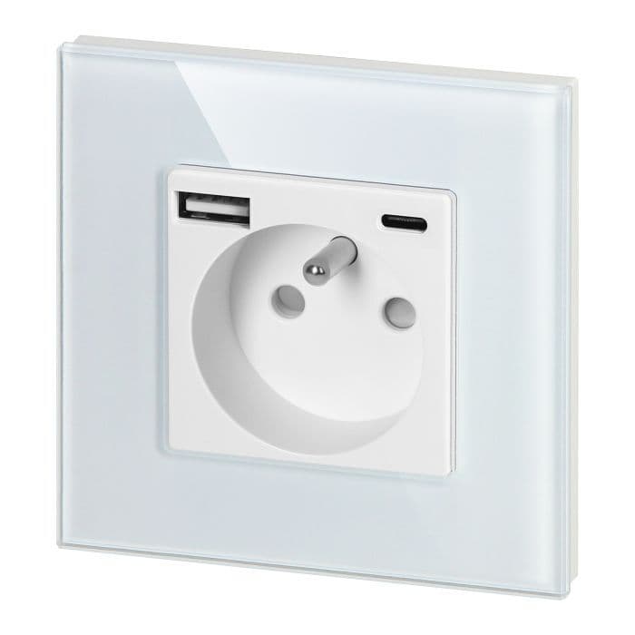 Zásuvka 2P+E s USB-A + USB-C, PD nabíjačka, max. 20W, biela (ORNO)