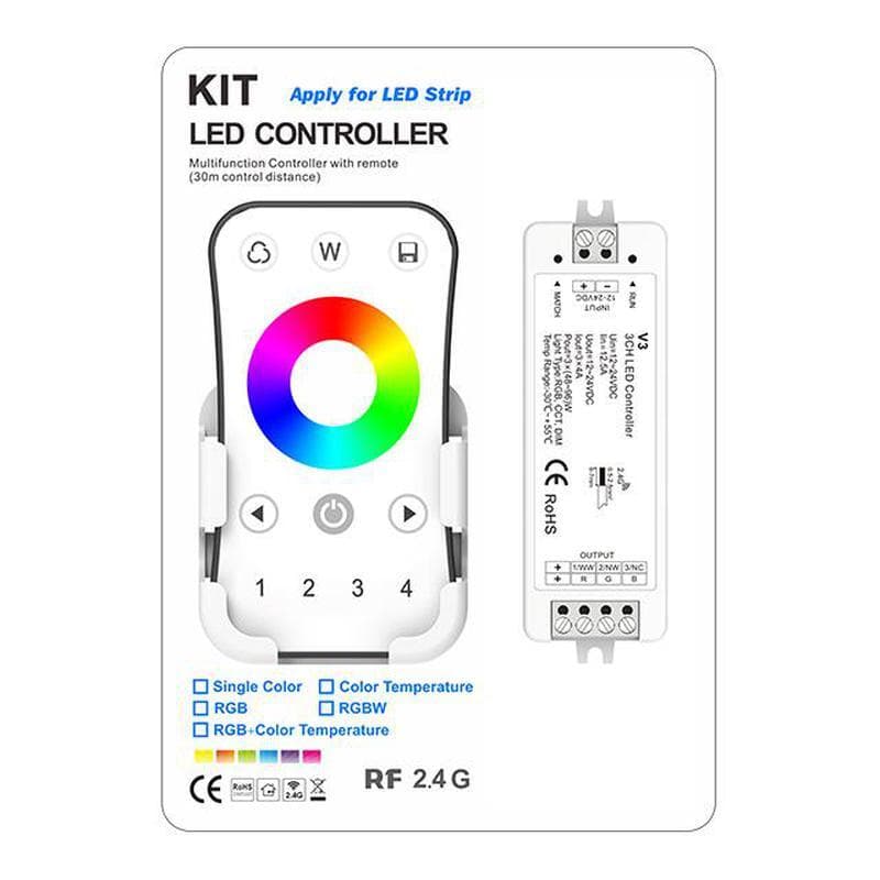 Ovládač RGB SADA Ovládač R8 + Prijímač V3, 3 Kanály, 12-24V, 4 zóny, 3x4A (Benalex)