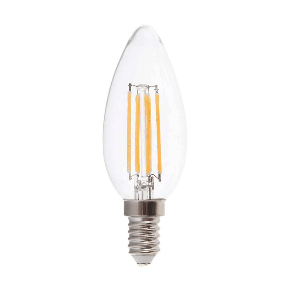 LED žiarovka - 5,5W vlákno E14 stmievateľná priehľadná krycia sviečka 3000K VT-21125 (V-TA