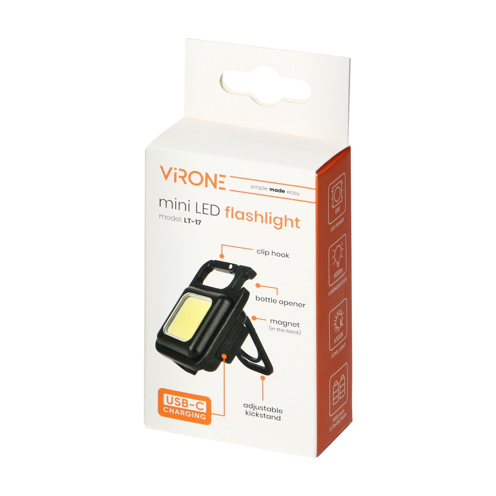 Mini LED COB baterka, 400lm, 500 mAh, 6500K