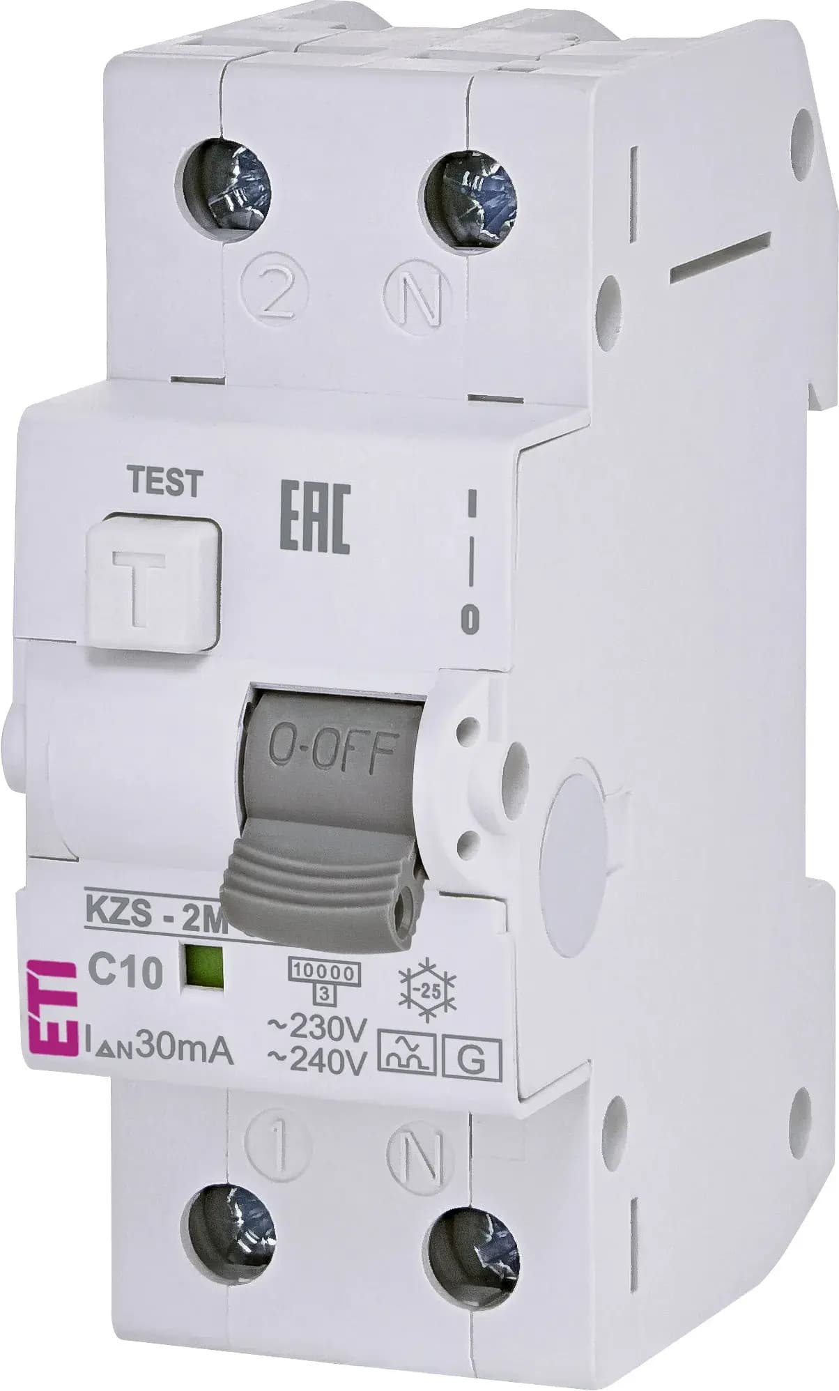 Chránič prúdový s nadprúdovou ochranou KZS-2M A G/KV C10/0,03 10kA (ETI)