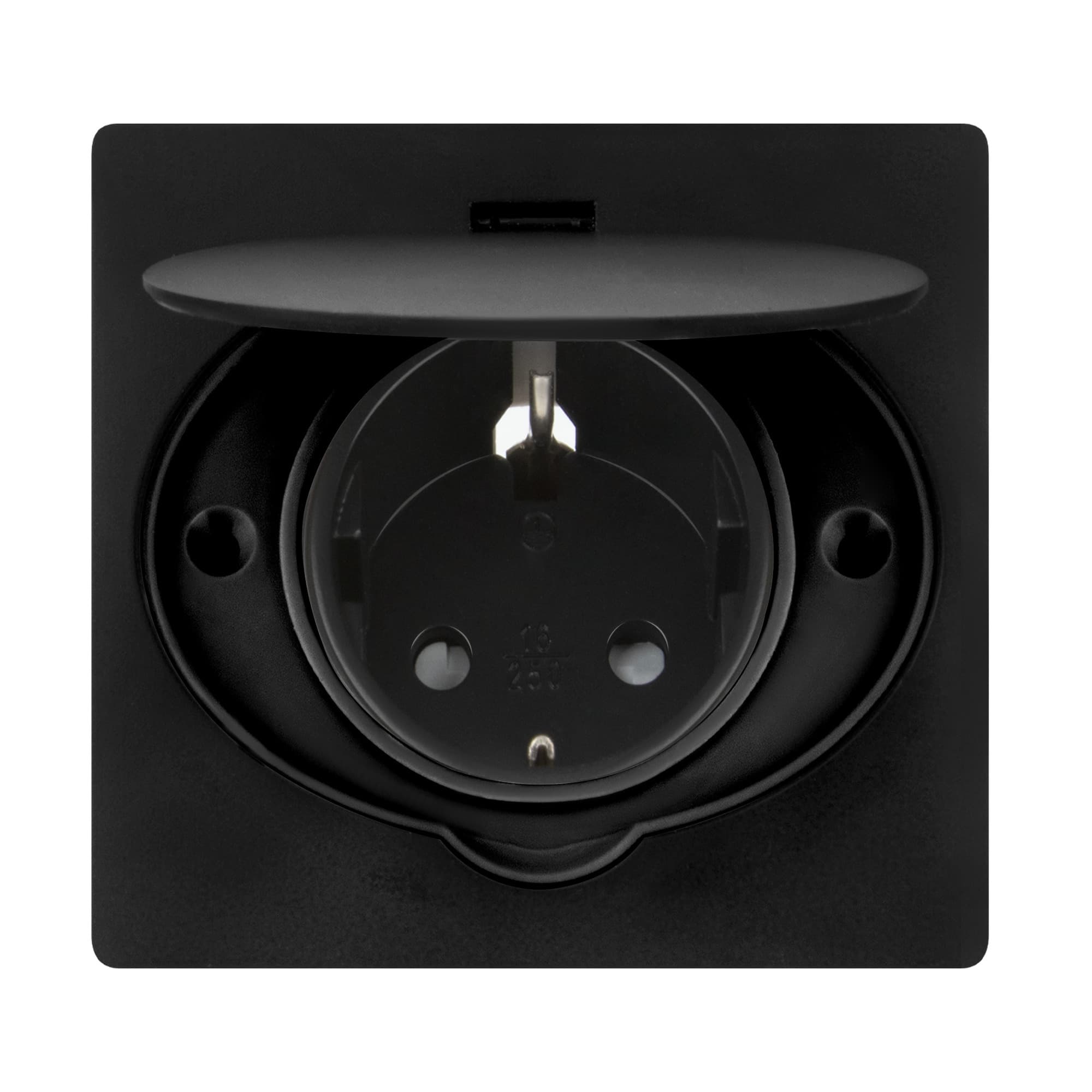 Hermetic, flush-fitting socket, IP44, 1x2P+E(Schuko), black