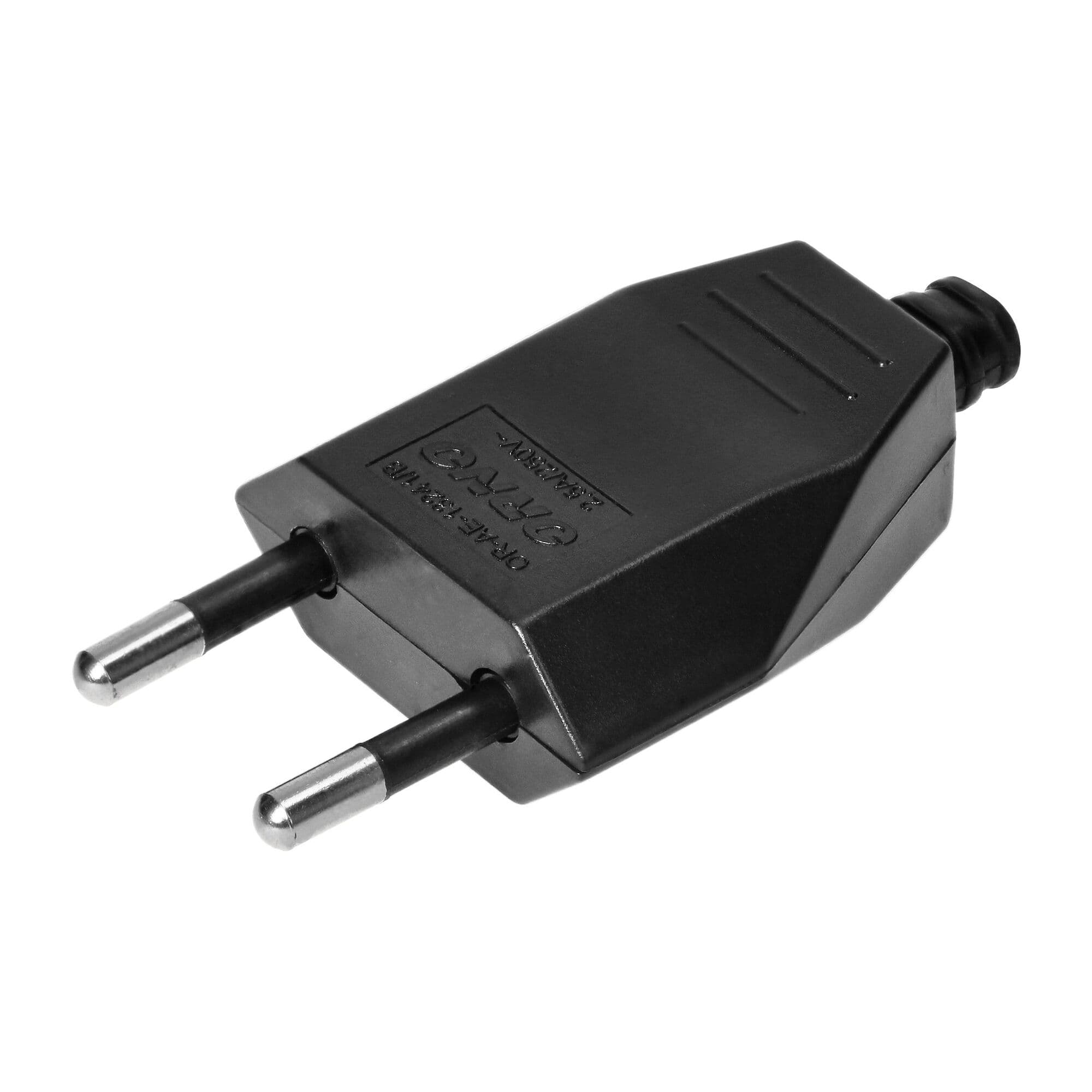 Plochá vidlica bez uzemnenia 2,5A, 250V, čierna, polykarbonát, 50 ks