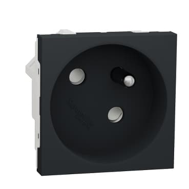Unica - Zásuvka 45o 250V/16A 2P+E, clonky, bezskrútková, Antracit