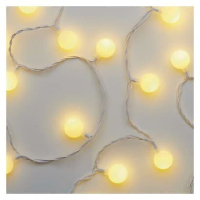 LED svetelná cherry reťaz – guličky 2,5cm, 4m, vonkajšia aj vnútorná, 3000K, časovač (EMOS