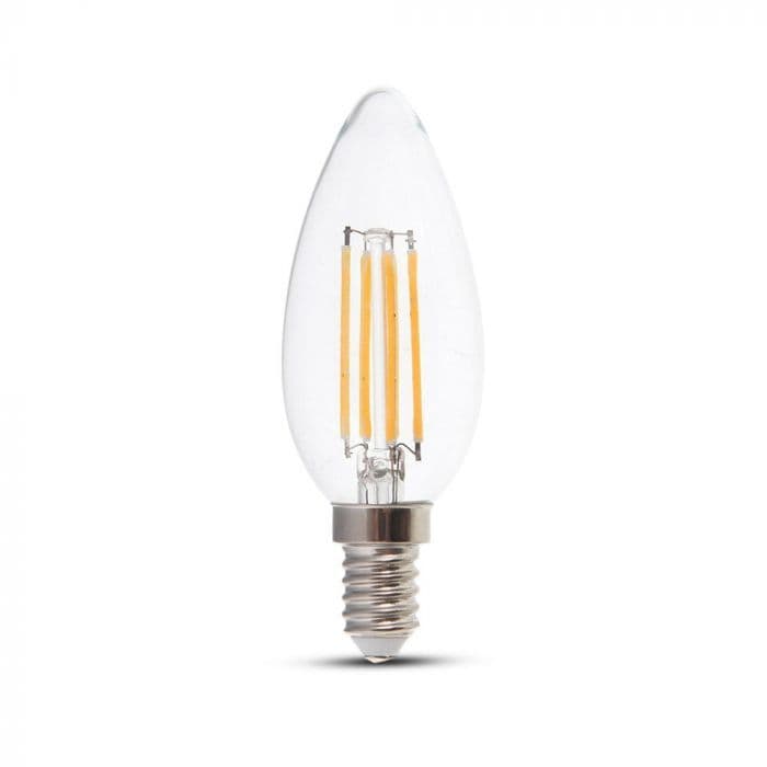 Žiarovka sviečková LED Filament E14 4W, 2700K, 320lm, stmievateľná, VT-1986D (V-TAC)