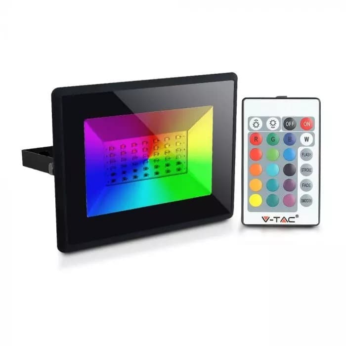 Reflektor LED s ovládačom 50W, RGB 1500lm, IP65, čierny VT-4952 (V-TAC)