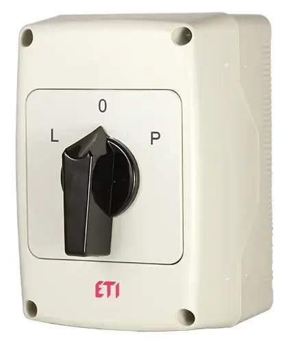 Vačkový spínač reverzný 3-pólový 32A "L-0-P" zapuzdrený IP65 CS 32 11 U L0PNG (ETI)