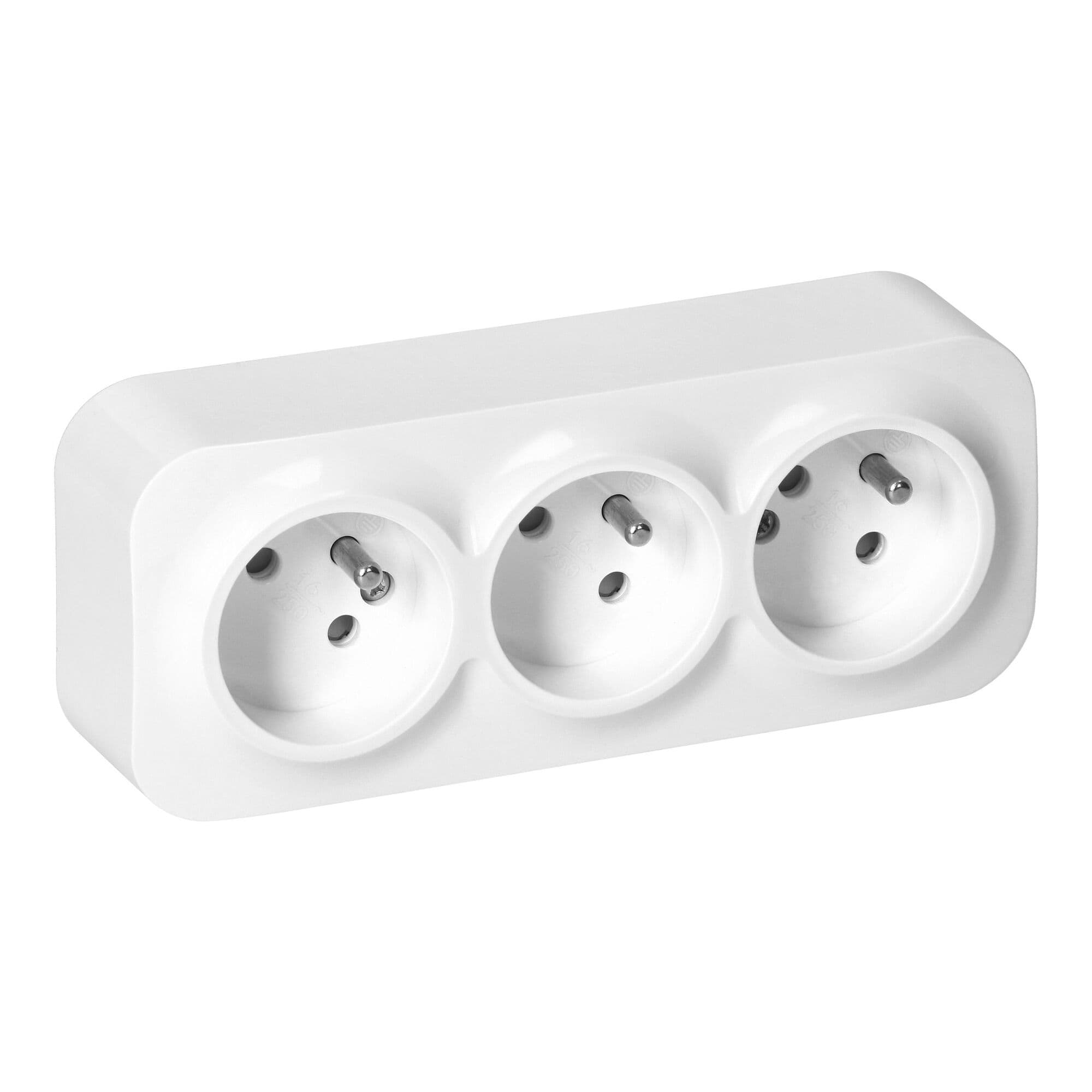 3-dielna zásuvka ToDo, 2P+E, IP20, 16A, 230V AC, biela
