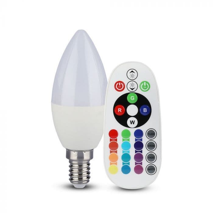 Žiarovka LED sviečková s diaľkovým ovládačom E14 3,5W RGB+4000K 320lm A80 VT-2214 (V-TAC)