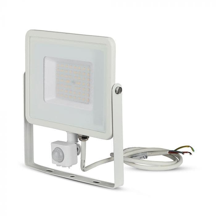 Reflektor LED so senzorom PRO 50W, 3000K, 4000lm, biely, VT-50-S (V-TAC)