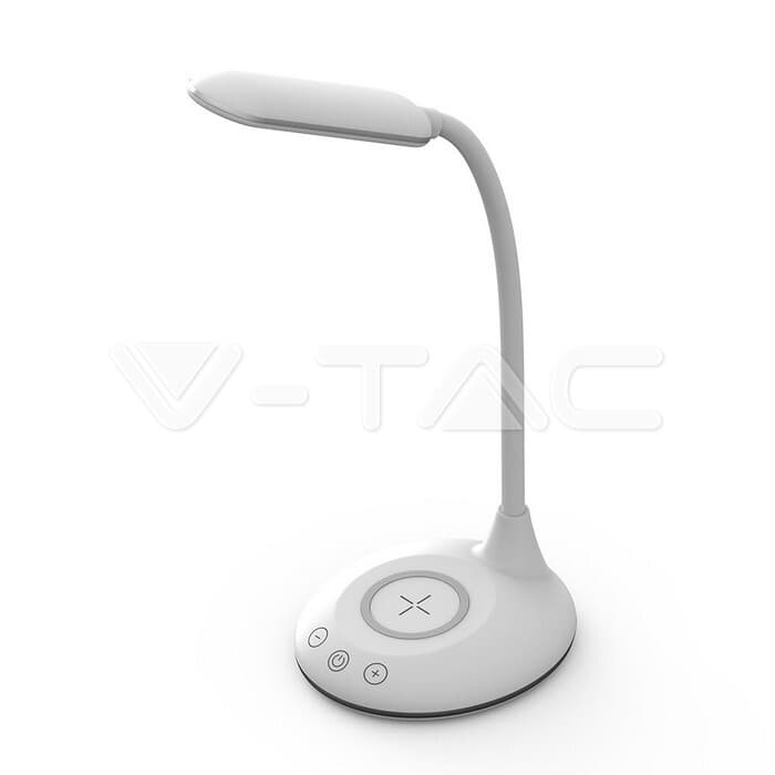 Stolná LED lampa s QI nabíjaním 5W, CCT, 500lm, stmievateľná, biela VT-7705 (V-TAC)