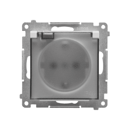 Zásuvka 2P+Z/16A/250V IP44 s krytkou (transparent) (PS) SCHUKO svetlá sivá SIMON55 (Simon)
