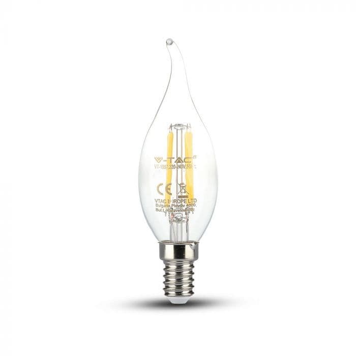 Žiarovka LED sviečková Filament E14 4W, 6400K, 400lm, VT-1997 (V-TAC)