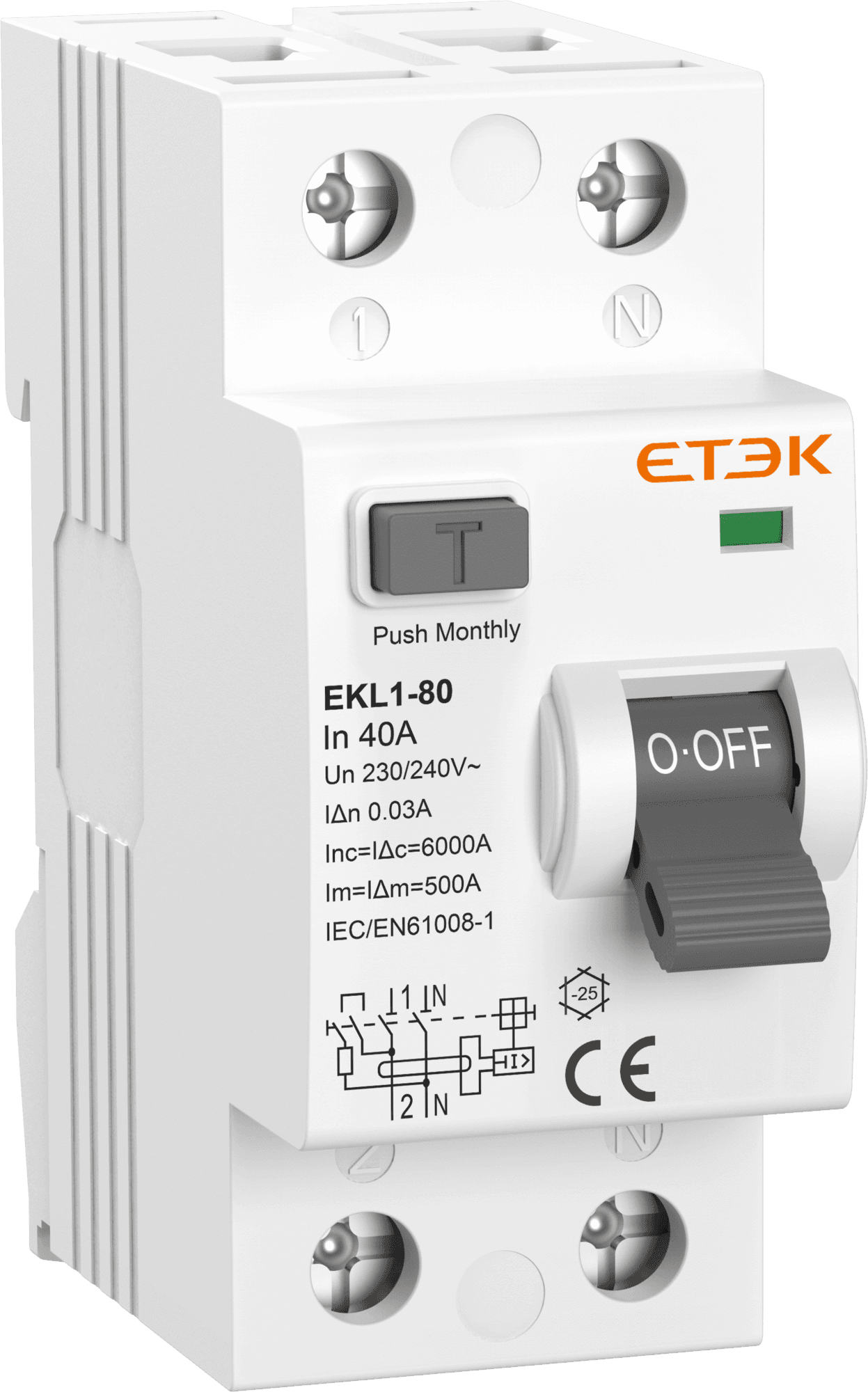 Prúdový chránič 1P+N 40A 6KA 30mA typ A EKL1-80-1N4030A (ETEK)