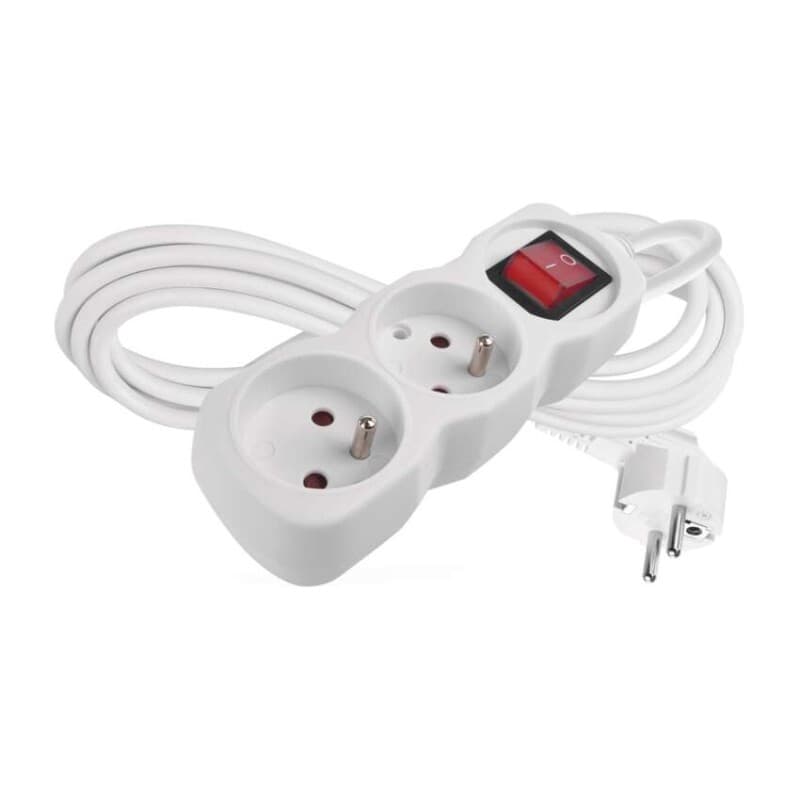 Predlžovací kábel 3 m / 2 zásuvky / s vypínačom / biely / PVC / 1 mm2