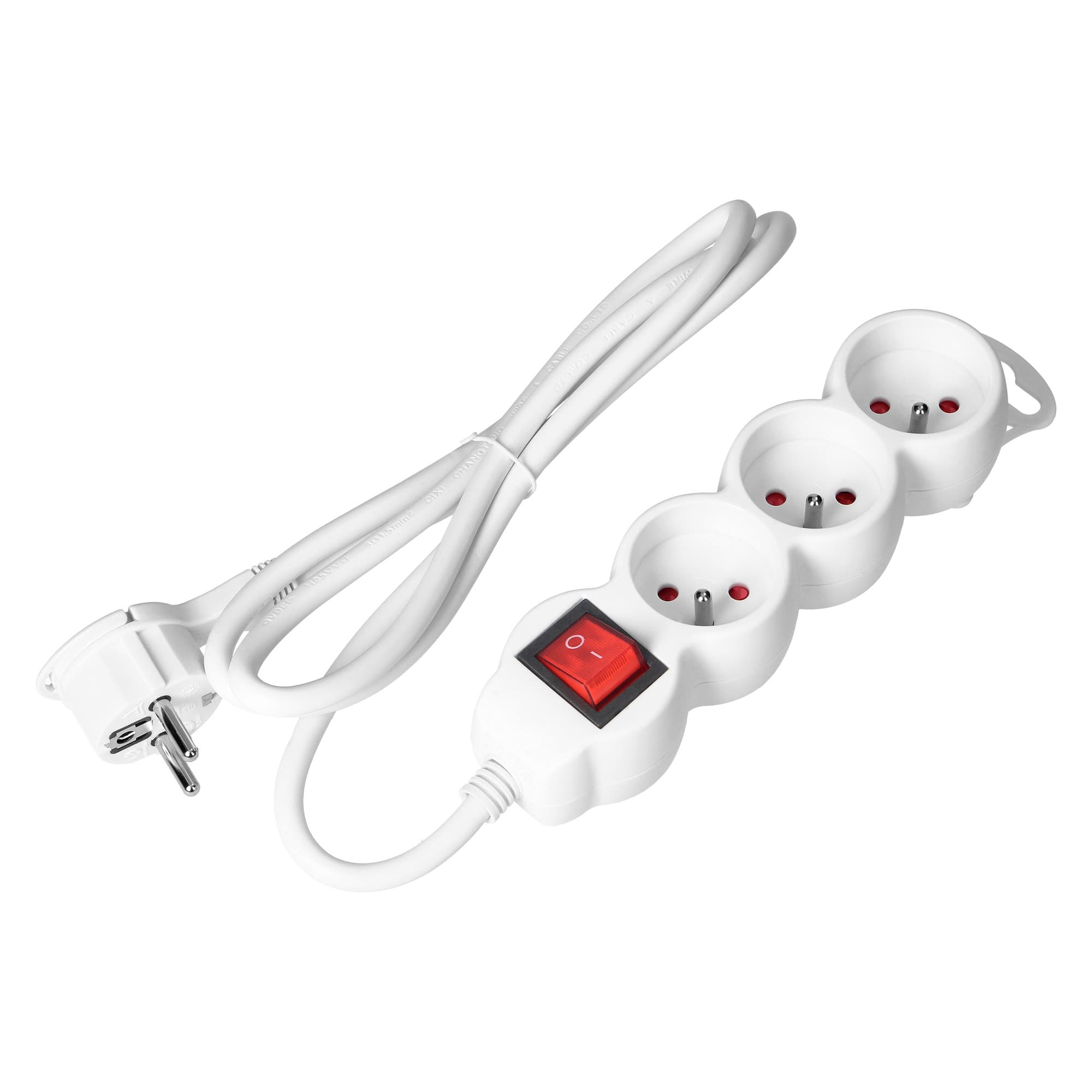 Extension sockets 3x 2P+E with a switch, 3m H05VV-F 1x1.5mm2, Imax=16A, white