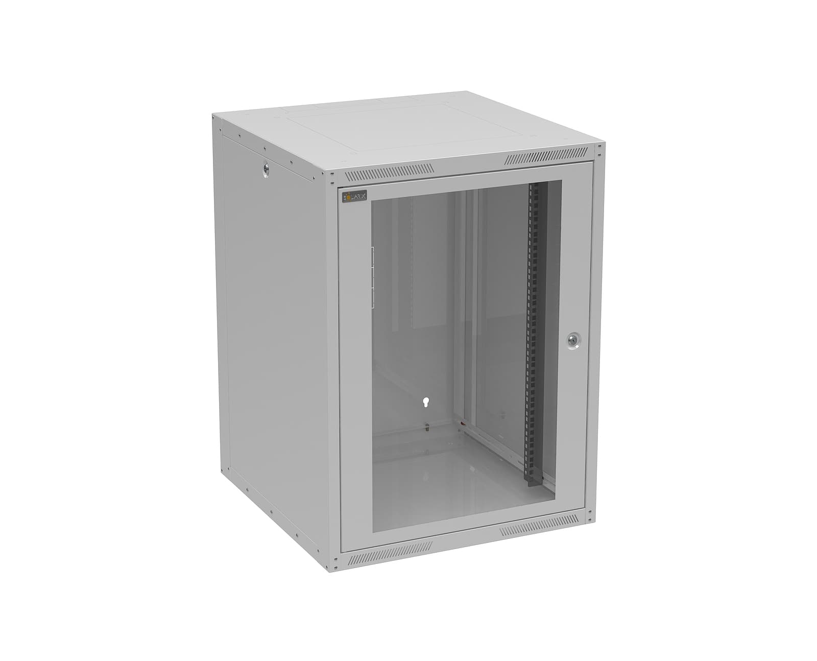 Nástenná rozvodná skriňa GrandN DUO 16U 600 mm, sklenené dvierka, RAL 7035, GrandND-16U-66