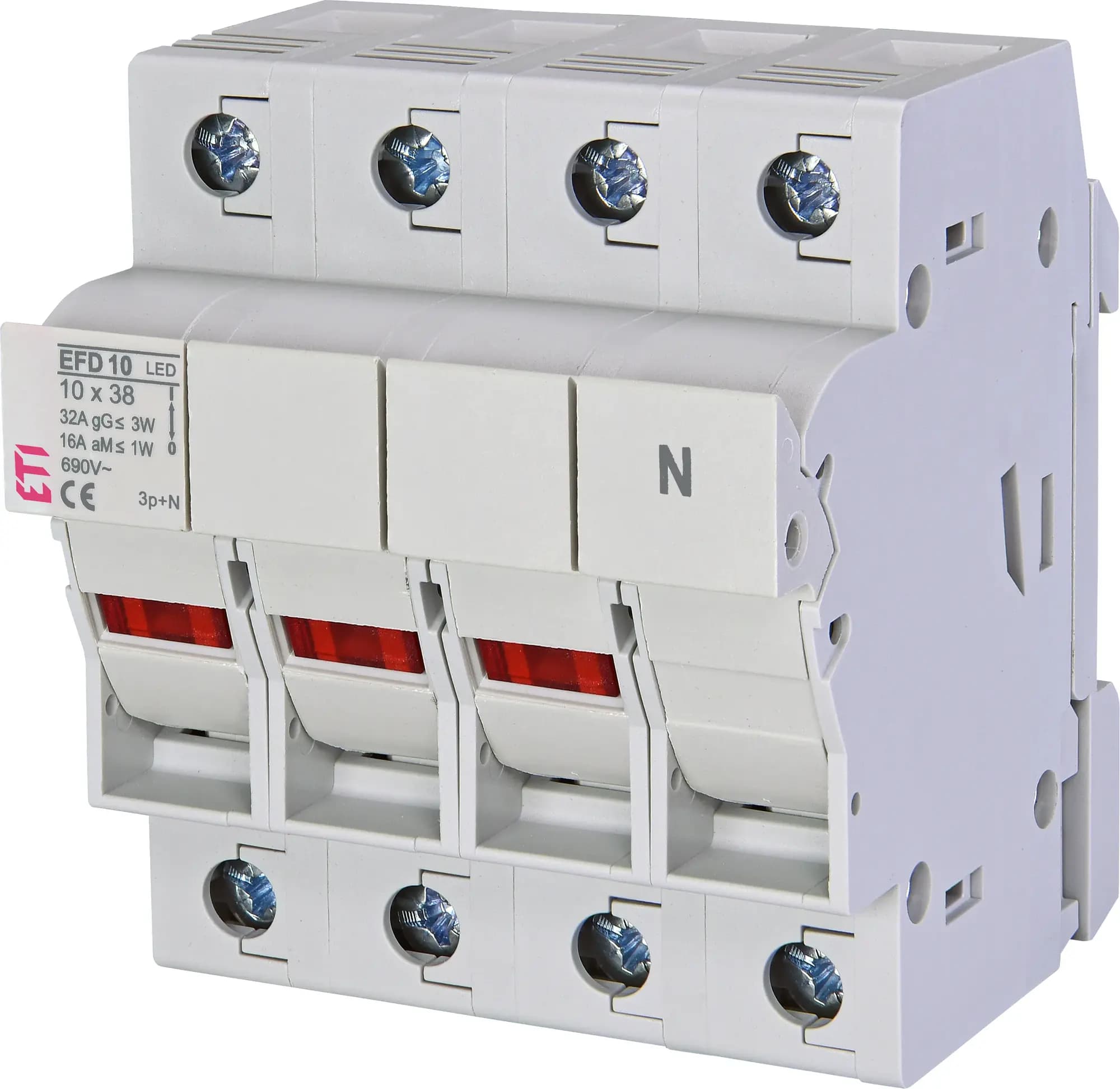 Poistkový odpojovač EFD 10 3-pólový+N 32A 690V pre CH10 gG/aM s LED inditkátorom a adaptér