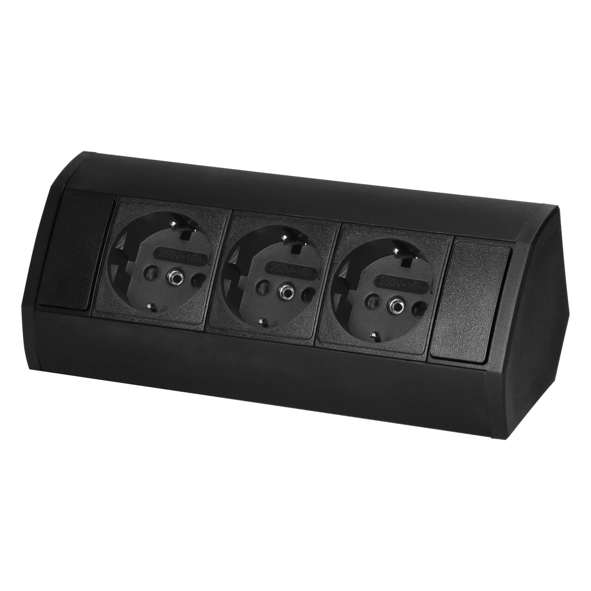 Furniture socket 3x2P+E (Schuko), black