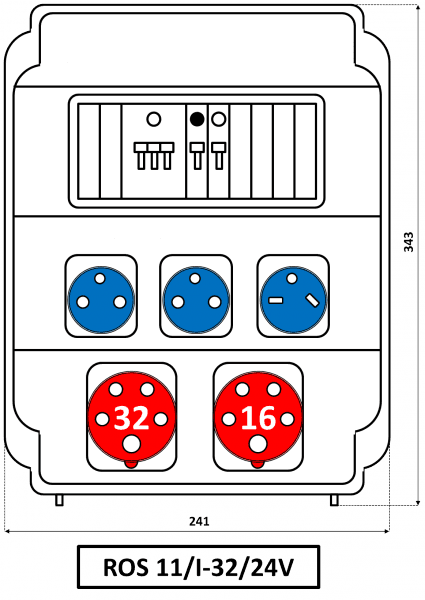 Rozvodnica 11M 16A+32A/400V/5P+2x250V 1x24V 5M istená IP54 - ROS 11/I-32/24V (SEZ DK)