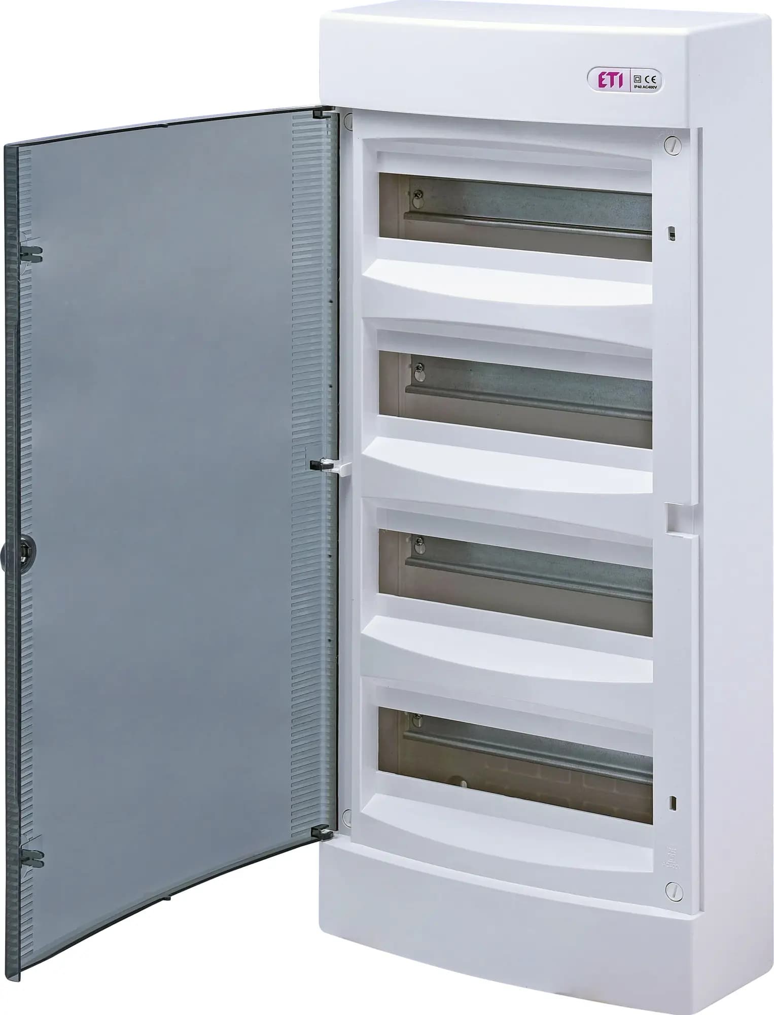 Rozvádzač nástenný bytový 48M IP40 dvierka transp. 652x287x112mm ECT48PT (ETI)
