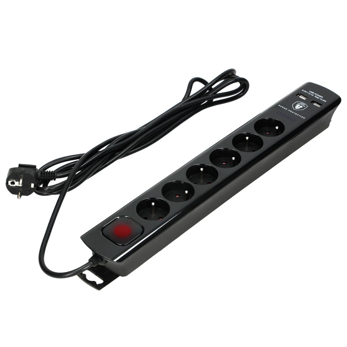 Predlžovací kábel s prepäťovou ochranou 6-násobný + 2xUSB 3m čierny (ORNO)