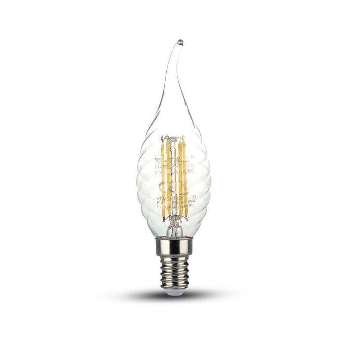 Žiarovka sviečková LED Filament E14 4W, 2700K, 322lm, stmievateľná, VT-1995D (V-TAC)