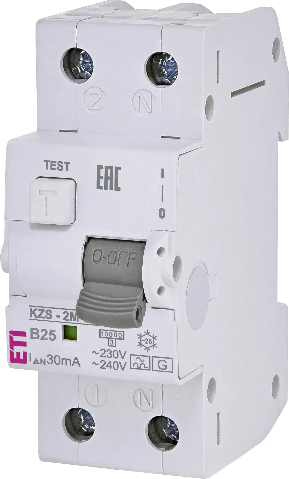 Chránič prúdový s nadprúdovou ochranou KZS-2M A G/KV B25/0,03 10kA (ETI)