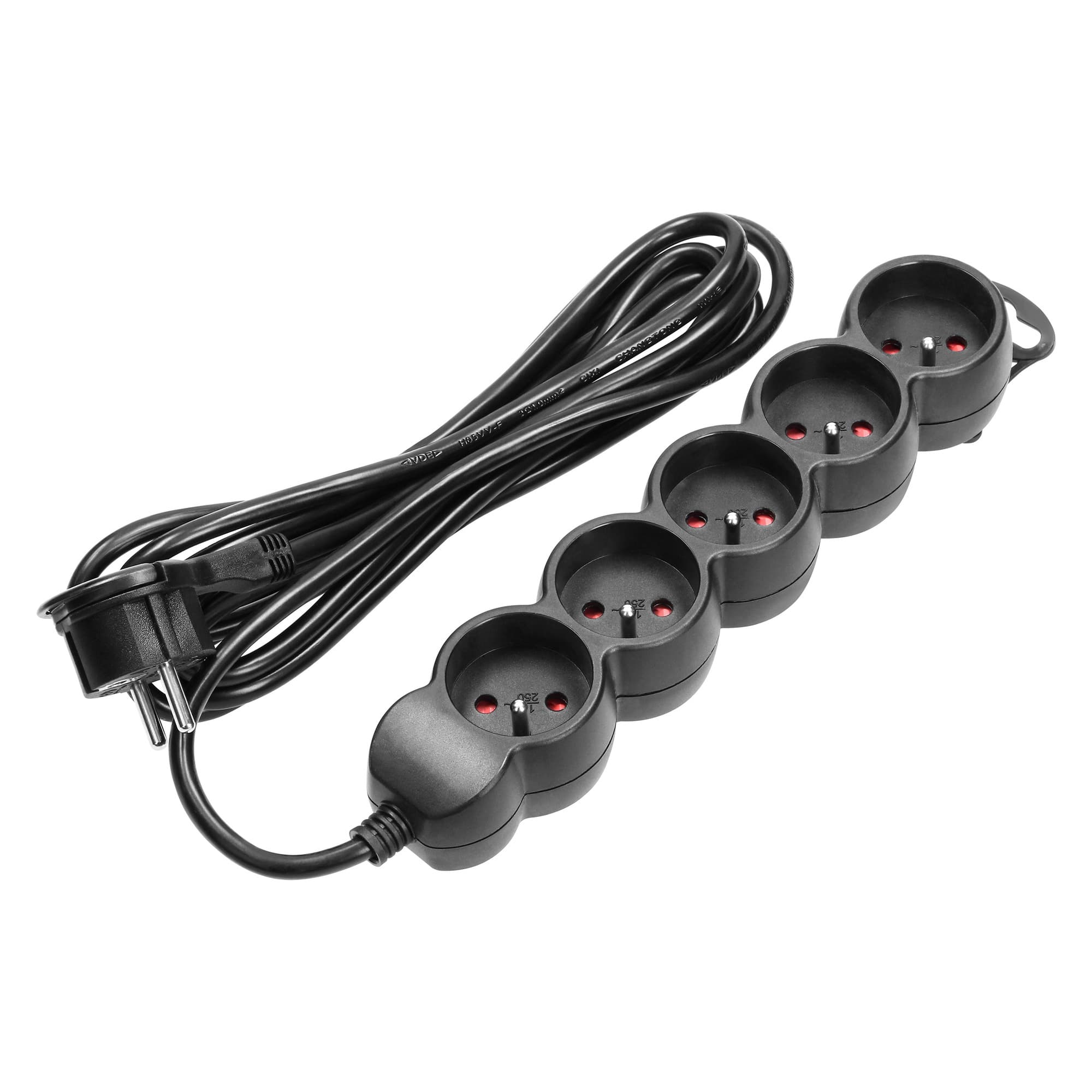 Extension sockets 5x 2P+E, 5m H05VV-F 1x1.5mm2, Imax=16A, black