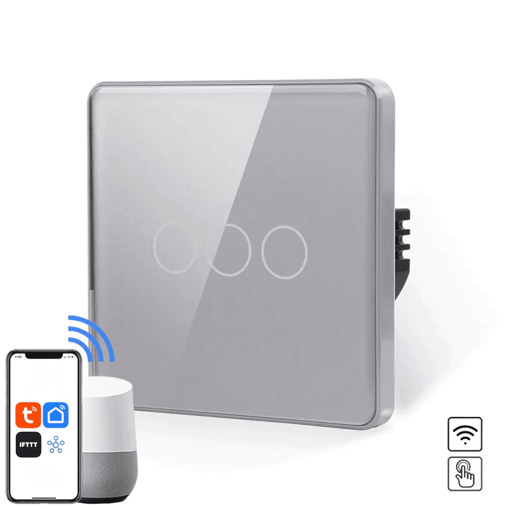 Revolo Touch WiFi dotykový vypínač č.5 (3 okruhy) - Strieborný zaoblený