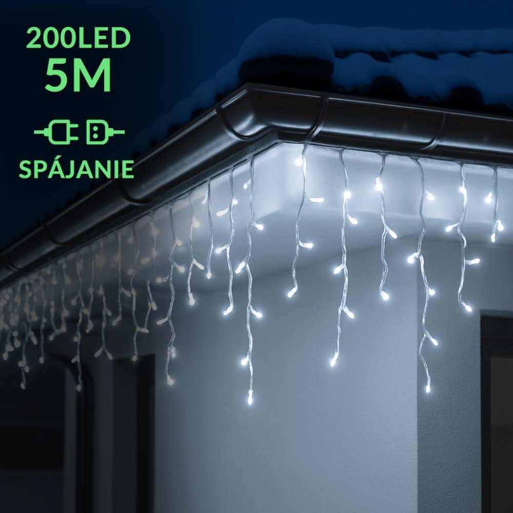 Vianočná led svetelná záclona na spájanie vonkajšia - 200led - 5m studená biela