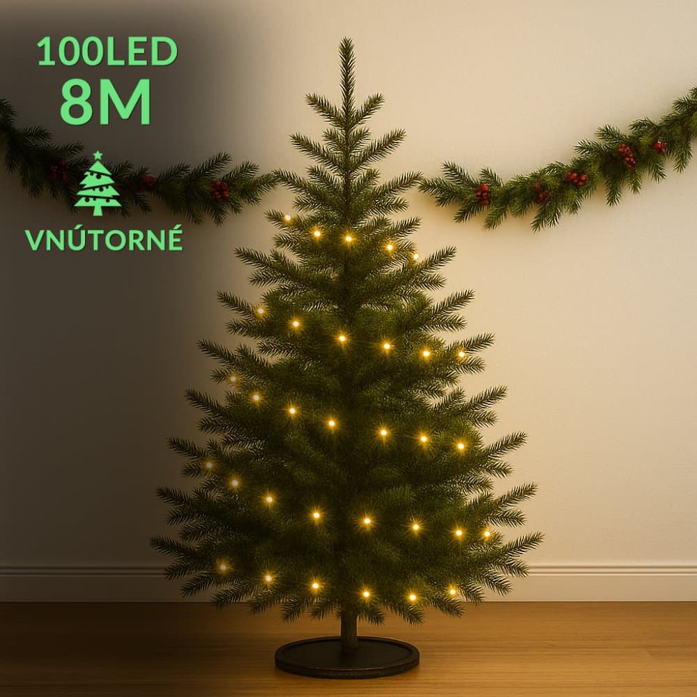 Vianočná led svetelná reťaz vnútorná - 100led - 8m teplá biela