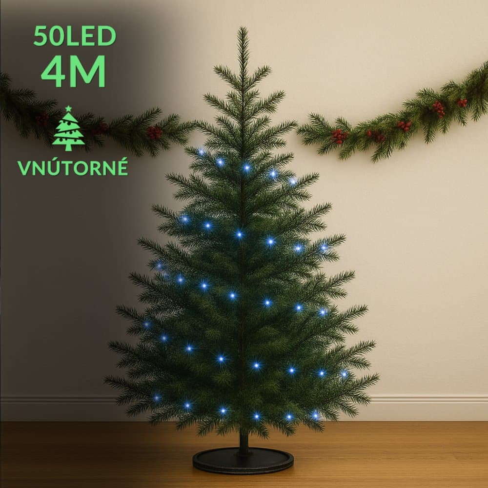 Vianočná led svetelná reťaz vnútorná - 50led - 4m modrá