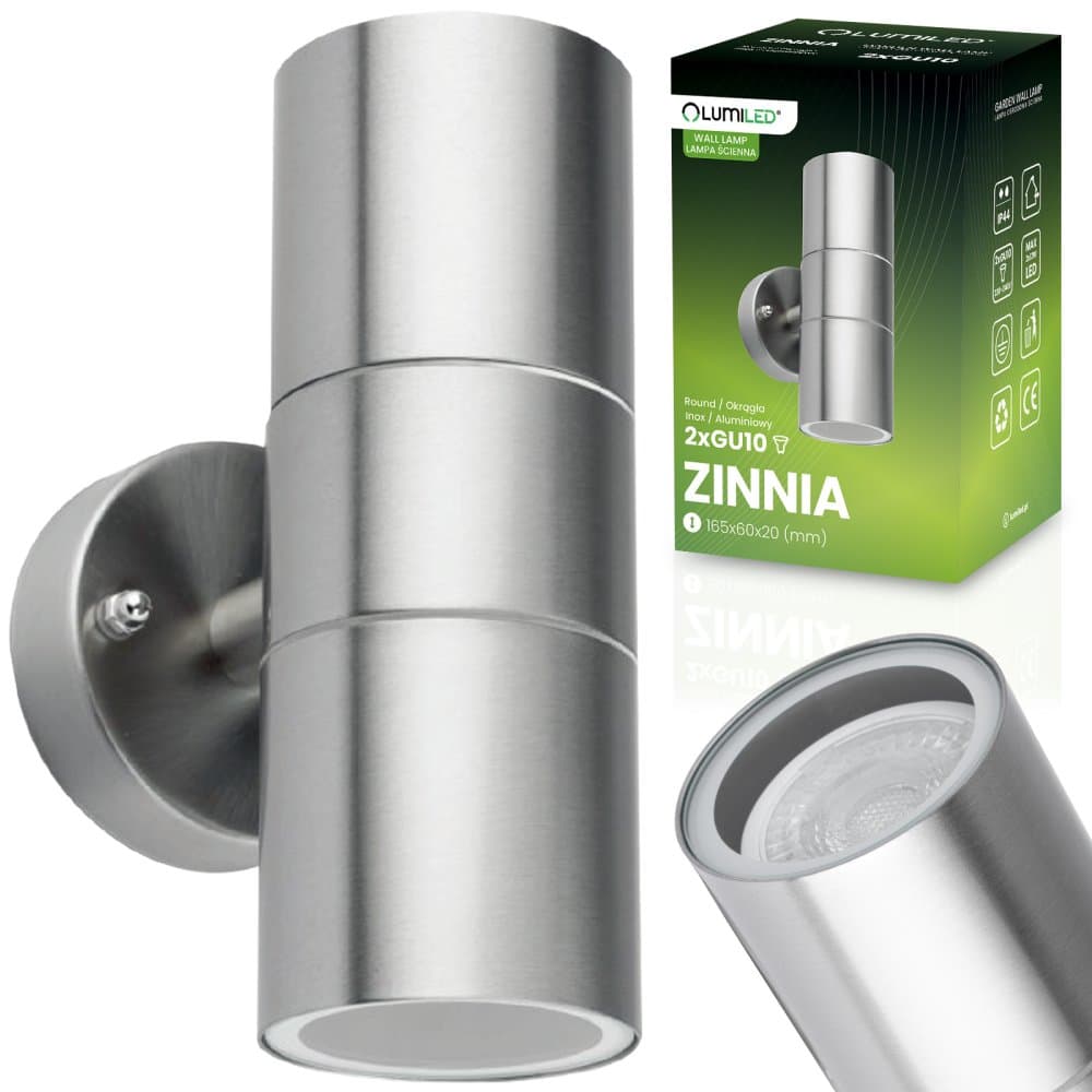 Vonkajšie nástenné svietidlo záhradné stena fasádne hore dole LED GU10 IP44 ZINNIA INOX LUMILED