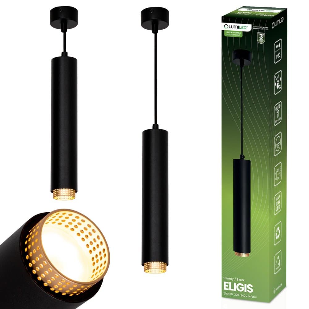 Závesná stropná lampa LED GU10 luster reflektor tuba zavesenie ELIGIS čierna LUMILED