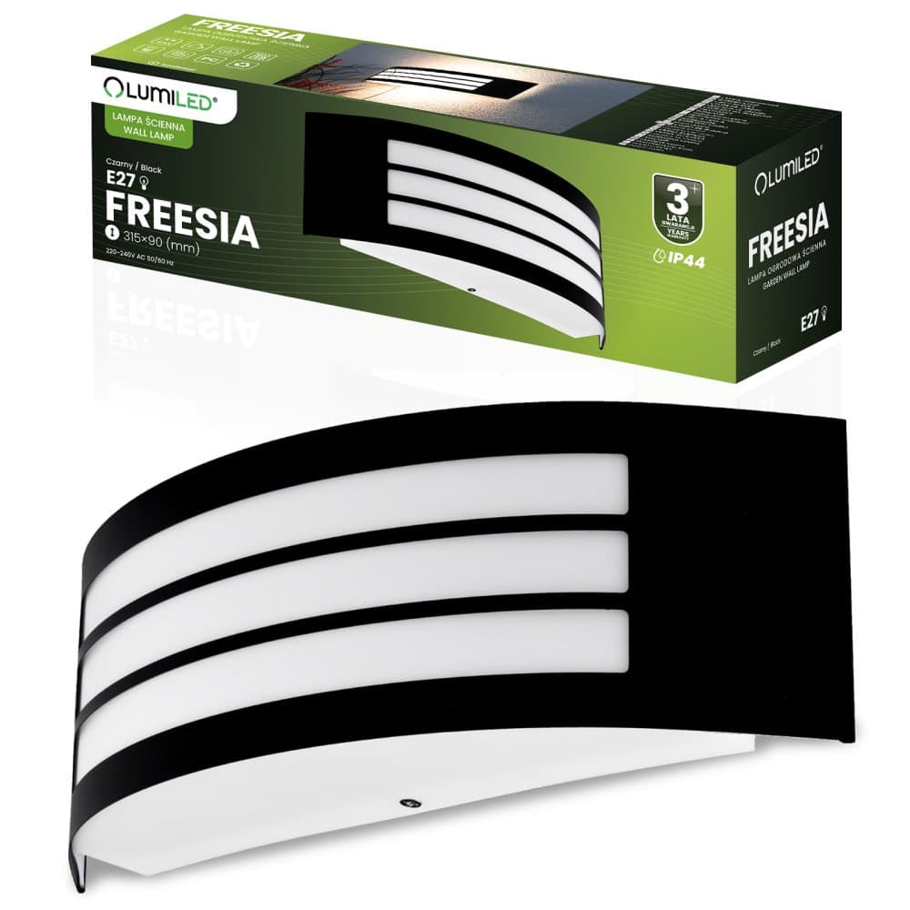 Vonkajšie nástenné svietidlo záhradné fasádne E27 čierna IP44 FREESIA LUMILED