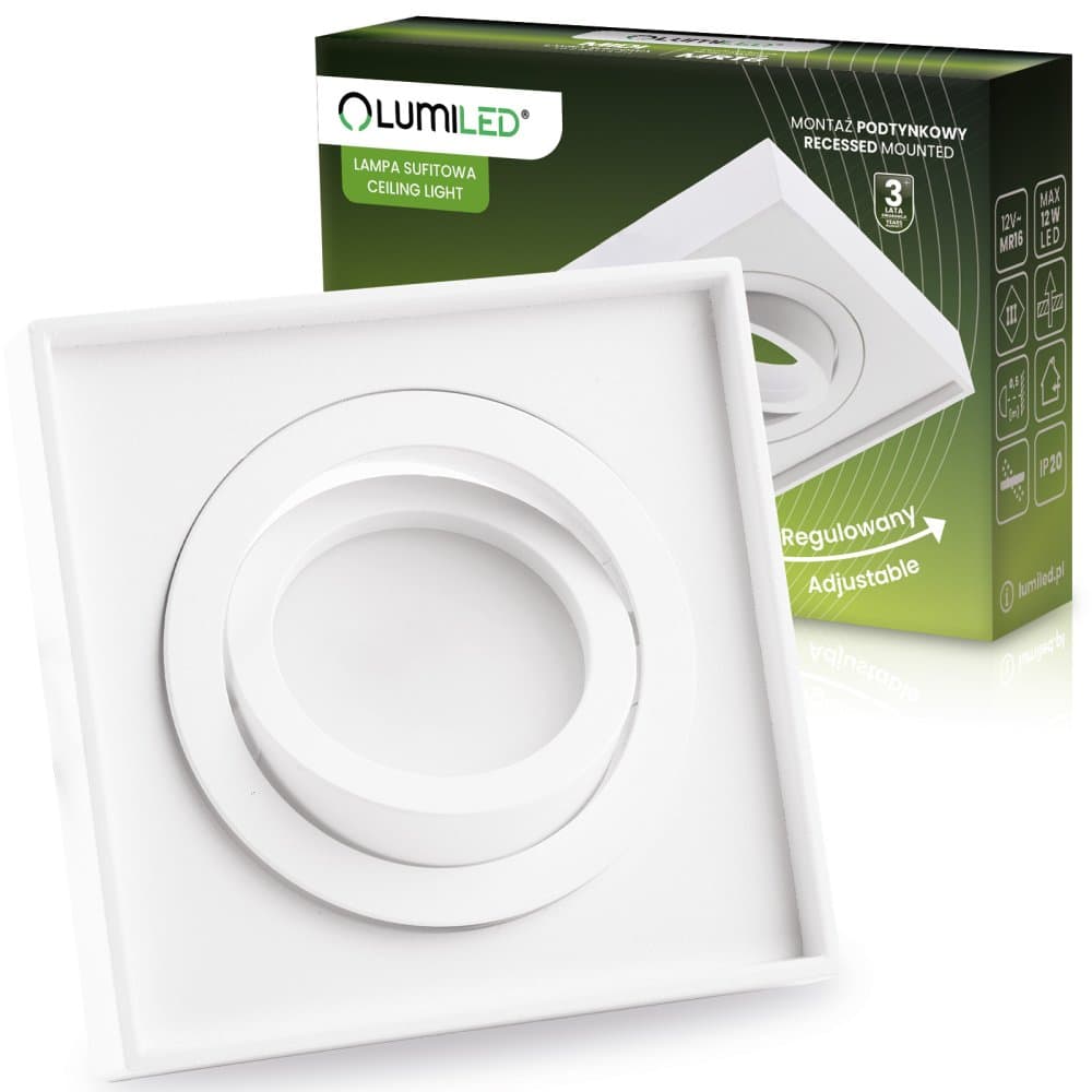 Svietidlo HALOGEN TUBA SPOT na zapustenú montáž Pohyblivé svietidlo Midi GU10 Lumiled Square White 20mm