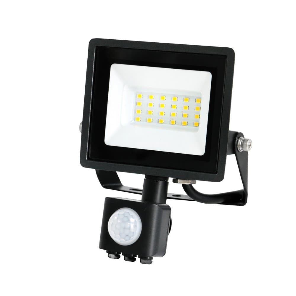 LED vonkajší záhradný reflektor 20W 1620lm 6500K studený 120° so senzorom pohybu IP44 IK05 čierny MHC Kobi