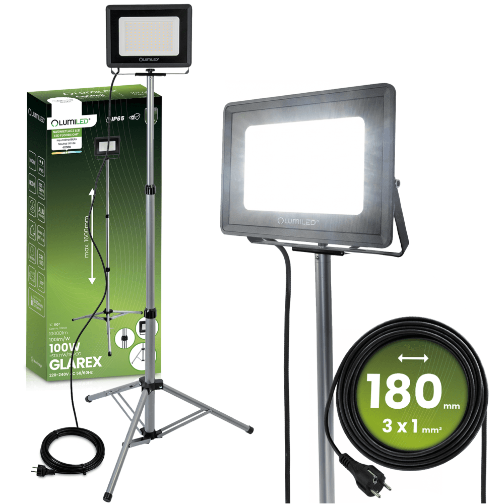 Reflektor LED HALOGÉNOVÝ lampa 1X100W na statíve GLAREX 4000K LUMILED