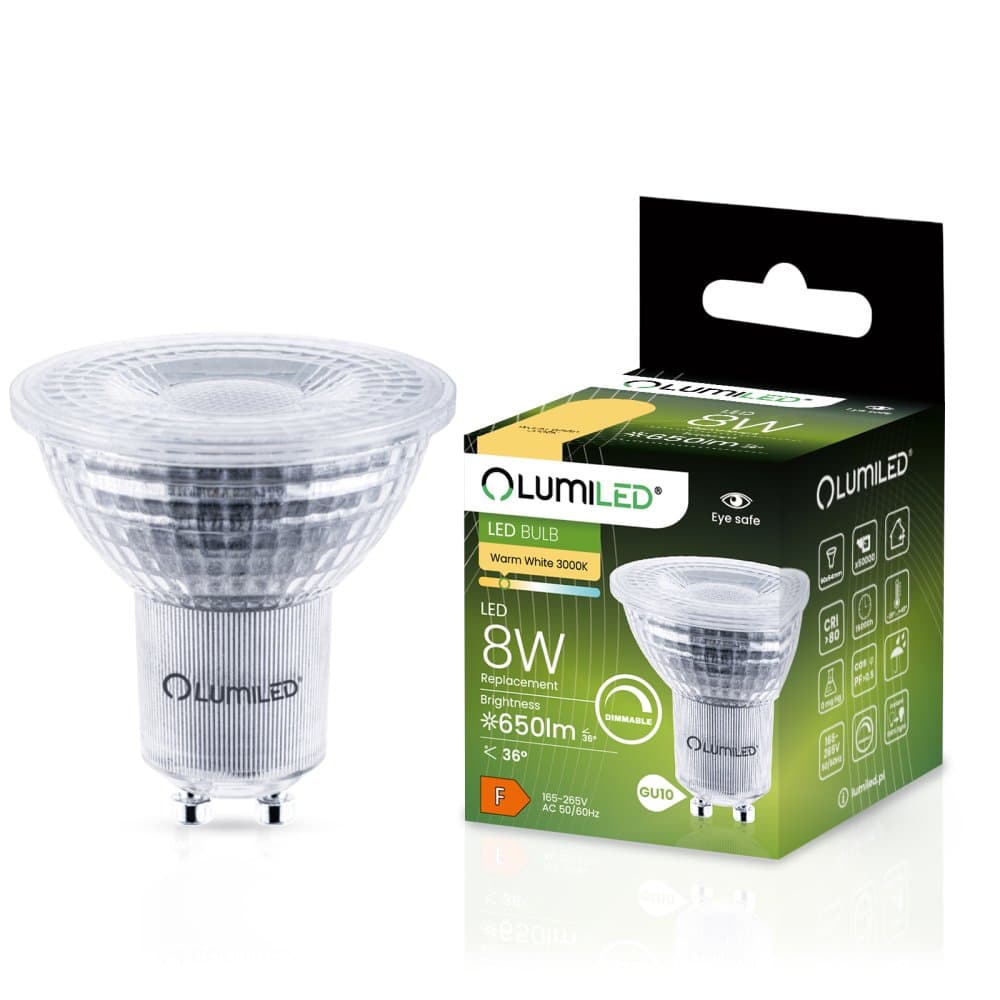 LED žiarovka GU10 reflektor PAR16 8W = 80W 650lm 3000K teplá 36° stmievateľná LUMILED