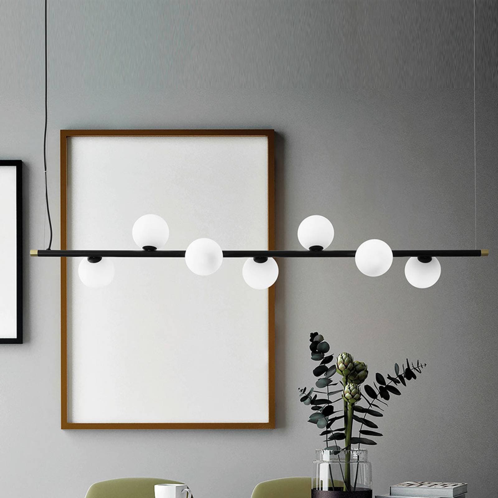 Závesná lampa Pomì, vodorovná, 7-plameňová