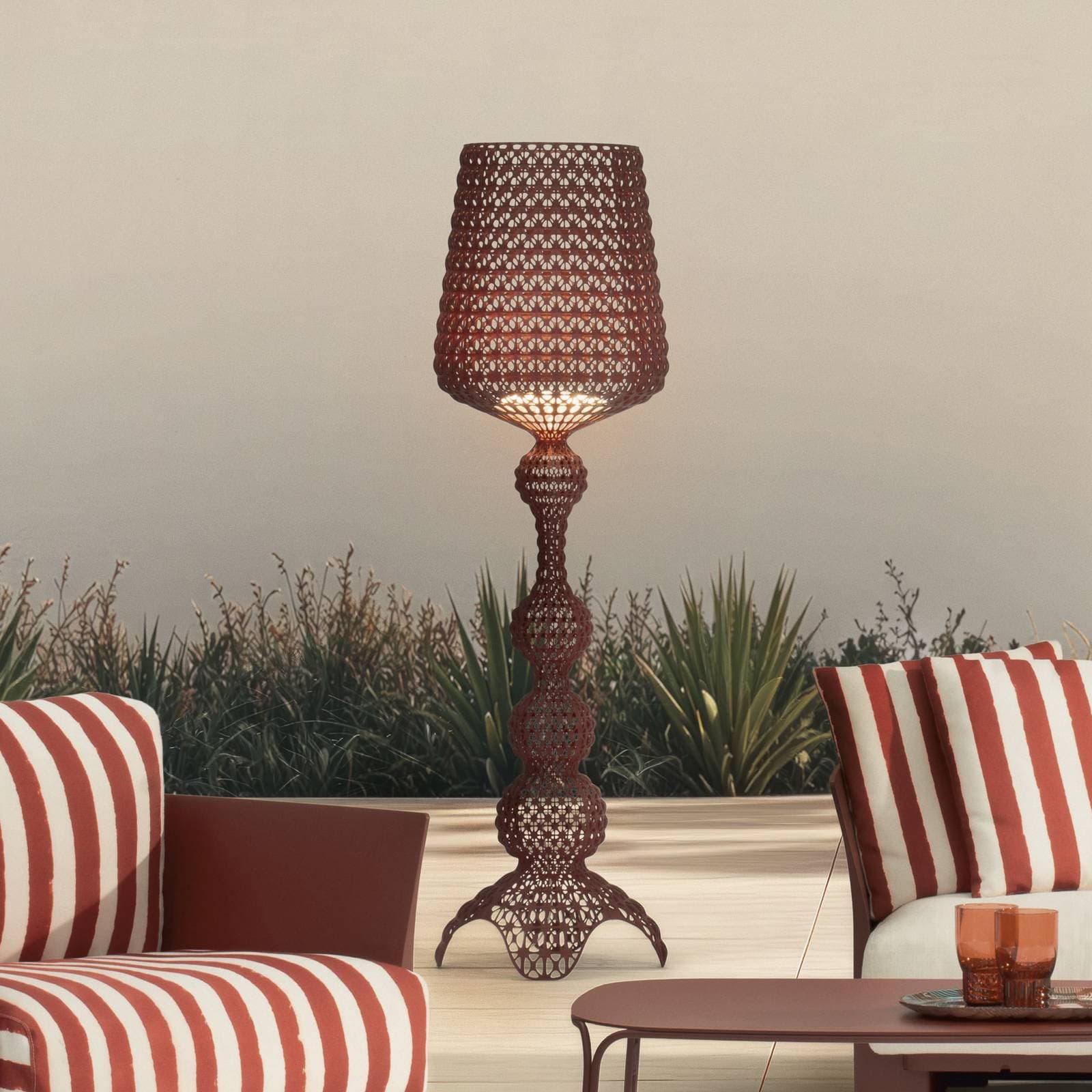 Kartell LED vonkajšia lampa Kabuki, červená, IP44, stmievateľné