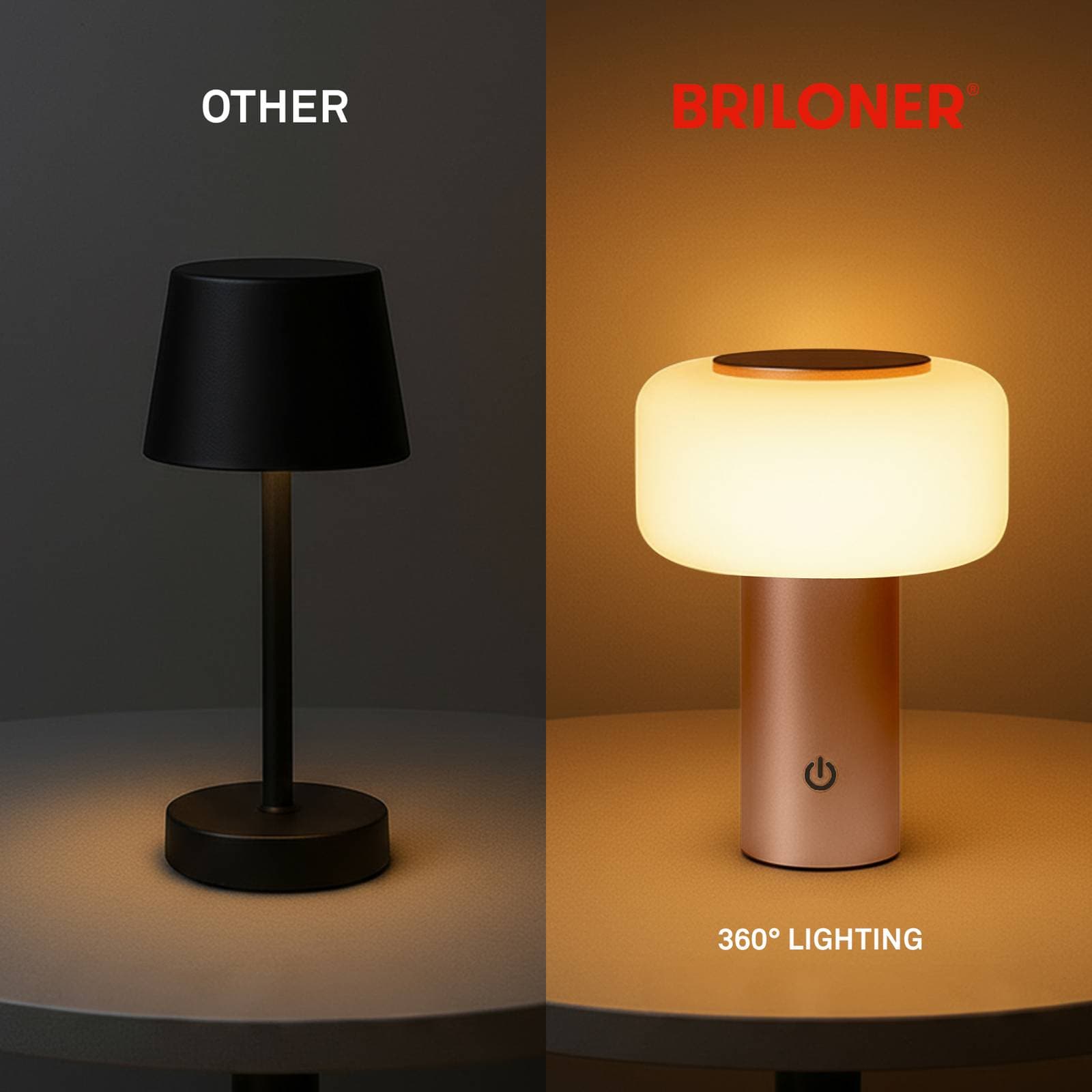 LED stolová lampa na akumulátor Juna, hnedá, IP44, stmievateľná, 20 cm