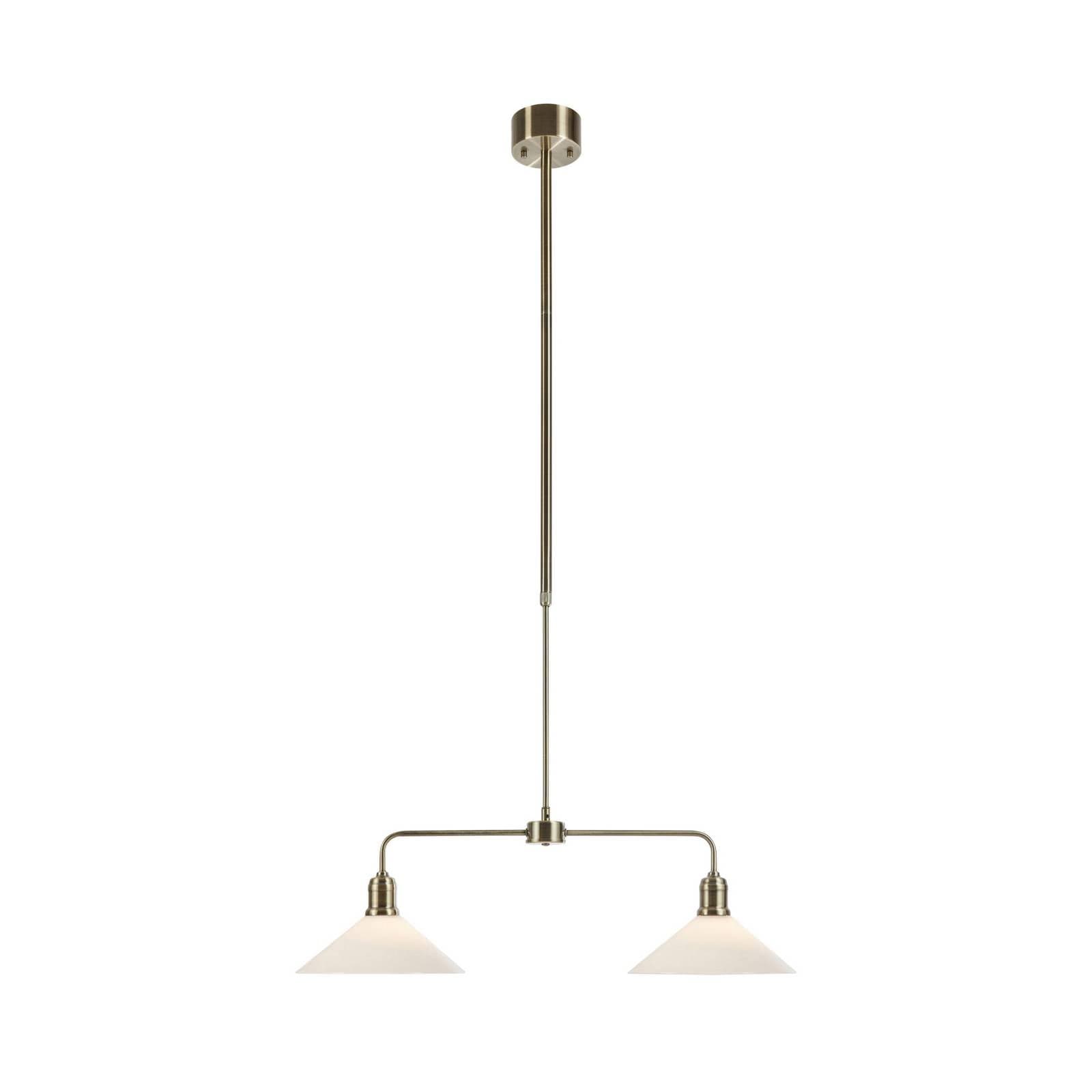 Závesné svietidlo Vela, starý mosadz, 2-pl., sklo, dĺžka 75 cm