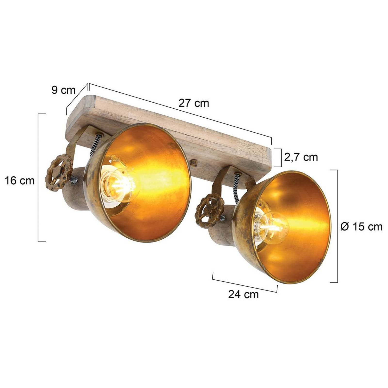 Stropné bodové svetlá Gearwood, bronzové, 2-pl., kov, drevo, E27