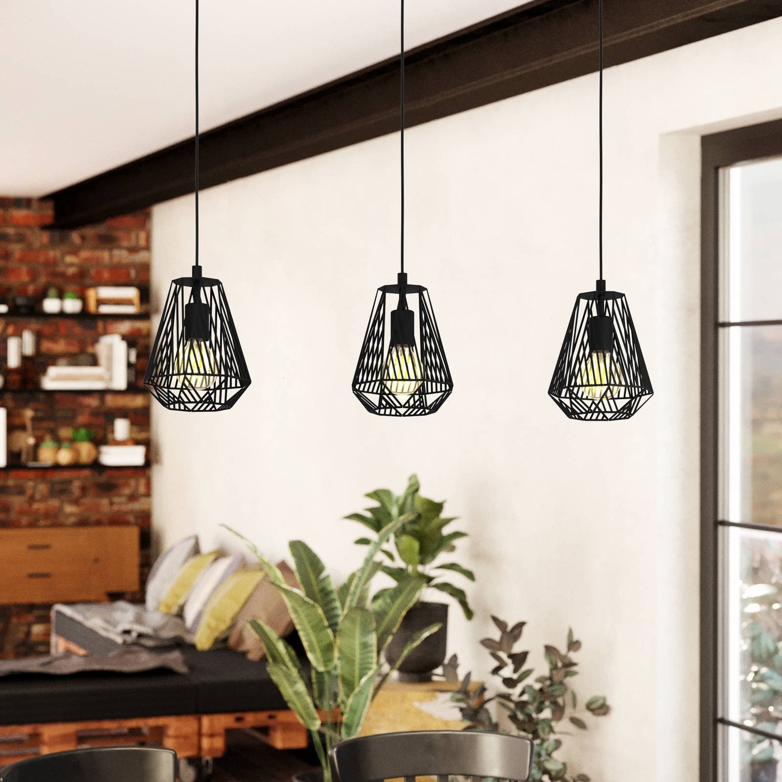 Závesná lampa Stype, čierna, dĺžka 96 cm, oceľ, 3 svetlá.