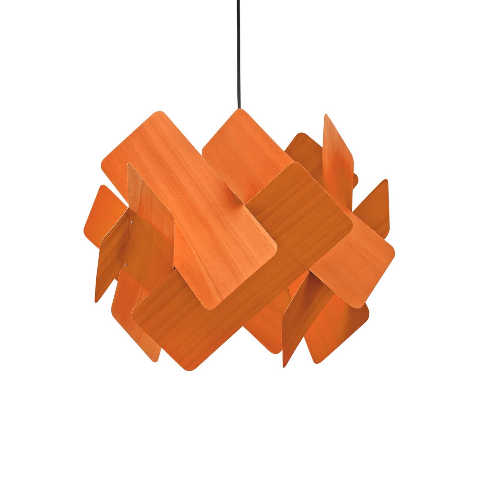 Závesné svietidlo LZF Escape, oranžová/niklová, Ø 30 cm, drevo