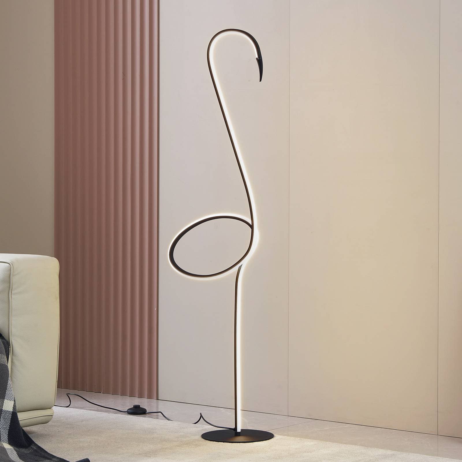 Lindby LED stojacia lampa Pajaro, 130 cm, čierna, CCT, stmievateľná